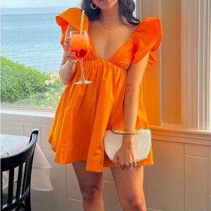 For Love and Lemons Clementine Mini Dress Plunge Neck in Orange